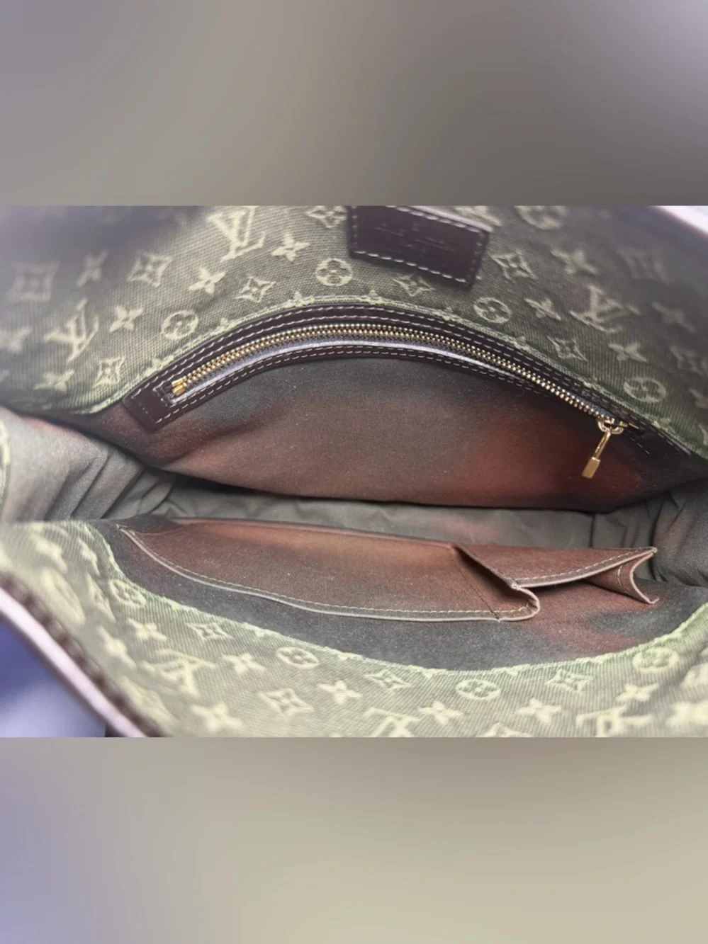 COA included - Louis Vuitton Mini Lin Monogram Shoulder Bag in Olive Green